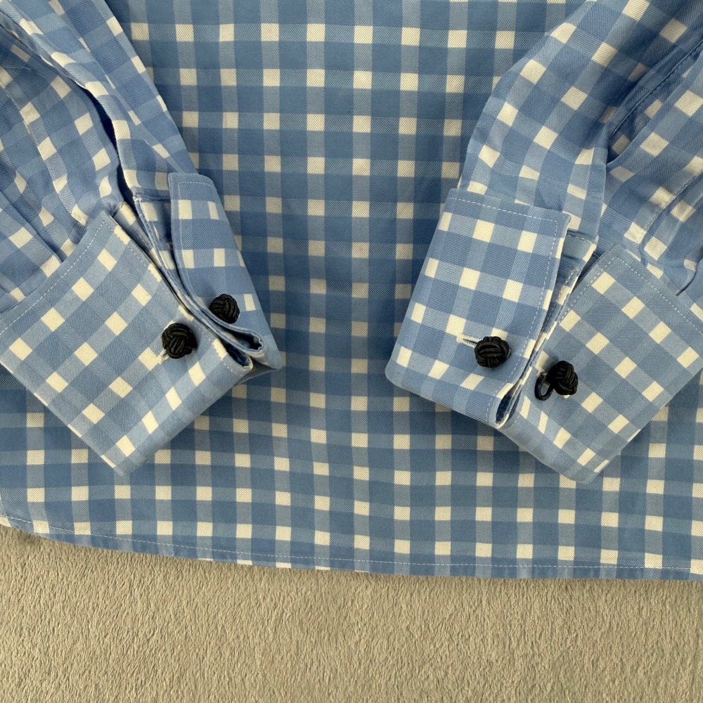 Thomas Pink Gingham Cotton Button Down Shirt Mens Small 14.5 US Blue White - Picture 5 of 14